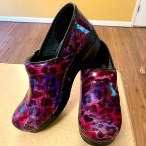 Dansko Clogs, purple leopard, size 38